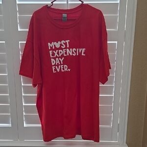 Gildan Red Short-Sleeve Tee with White 'Most Expensive Day Ever' Graphic